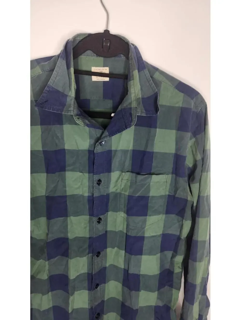 J.Crew Homespun Men's Medium Blue Green Plaid Slim Fit Long Sleeve Button Shirt